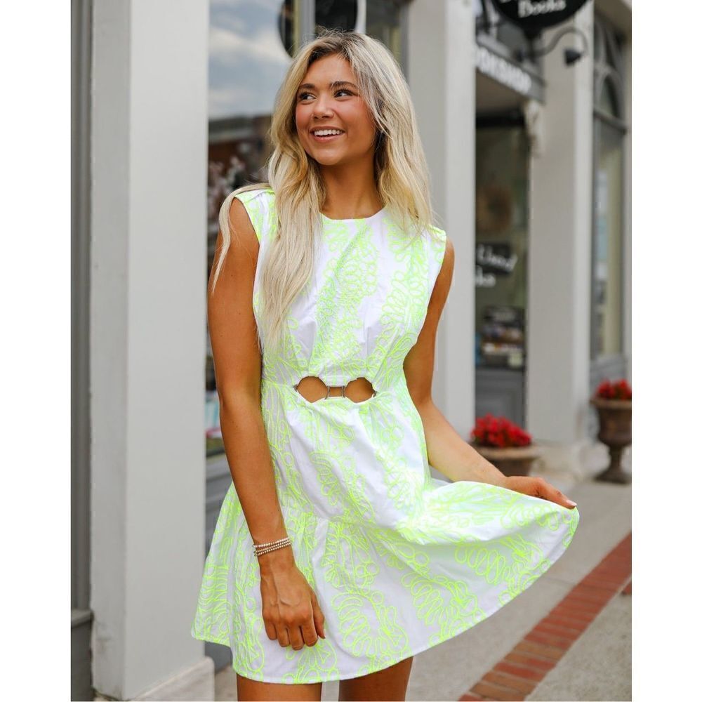 Ceibon Adeline Double O Ring Mini Dress orange /white color size Xs NWOT